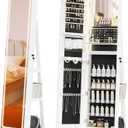 Mirror Jewelry Cabinet Standing, Jewelry Armoire with Full-Length LED Mirror and Adjustable Lights, 360 Swivel Jewelry Organizer Storage, Upgrade White