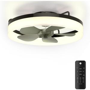 19.7'' Modern Ceiling Fans with Lights and Remote, Low Profile Ceiling Fan with 6 Speeds, 3000K-6500K Dimmable Fandelier LED Fan Light for Bedroom Living Room