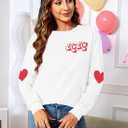 Valentines Shirt Women Love Heart Letter Print Shirts Cute Valentine's Day Long Sleeve Top (X-Large, Xo White)