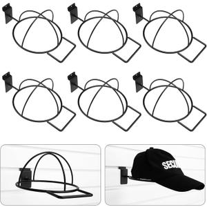 Kigley 6 Pcs Wire Hat Display for Baseball Caps Black Metal Slatwall Accessories Rack Retail Shelves for Merchandise Door Closet Office Bedroom(Square Brim,Black)
