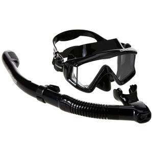 Cressi Pano 3 Panoramic Wide View Mask Dry Snorkel Set with Combo Snorkeling Bag, All Black