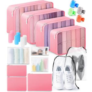 All-in-One 22 Pcs Packing Cubes for Travel Essentials Includes Cubes, toothbrush covers Silicone Bottle Cover, zipper bags, Matte Cosmetic Bag, Drawstring bag for Carry-On & Suitcase