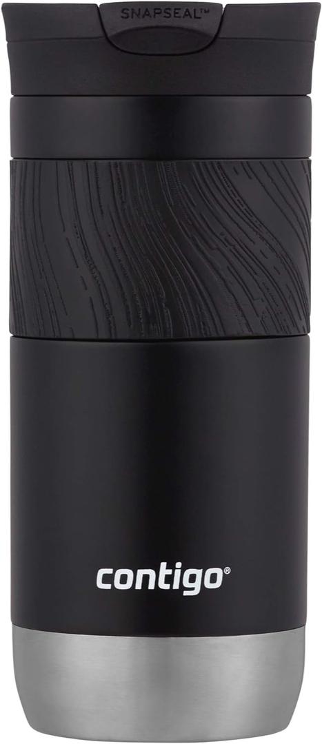 Contigo Byron Vacuum-Insulated Stainless Steel Travel Mug with Leak-Proof Lid Reusable Coffee Mug or Water Bottle BPA-Free 16oz Licorice Keeps Beverages Hot for 6 Hours or Cold for 12 Hours Black