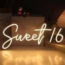 SYLHOME Sweet 16 LED Neon Light Sign 17"X7.3" 5V Sweet Girls Adults Bedroom Happy 16th Birthday Party Wall Decor Beautiful Bestie Sister Gift USB Warm White