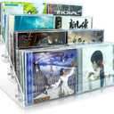 4Tier Clear Acrylic CD Holder - Cascading CD & DVD Storage Rack with Vinyl Record Stand - Holds up to 32 Cases (Large, Clear)