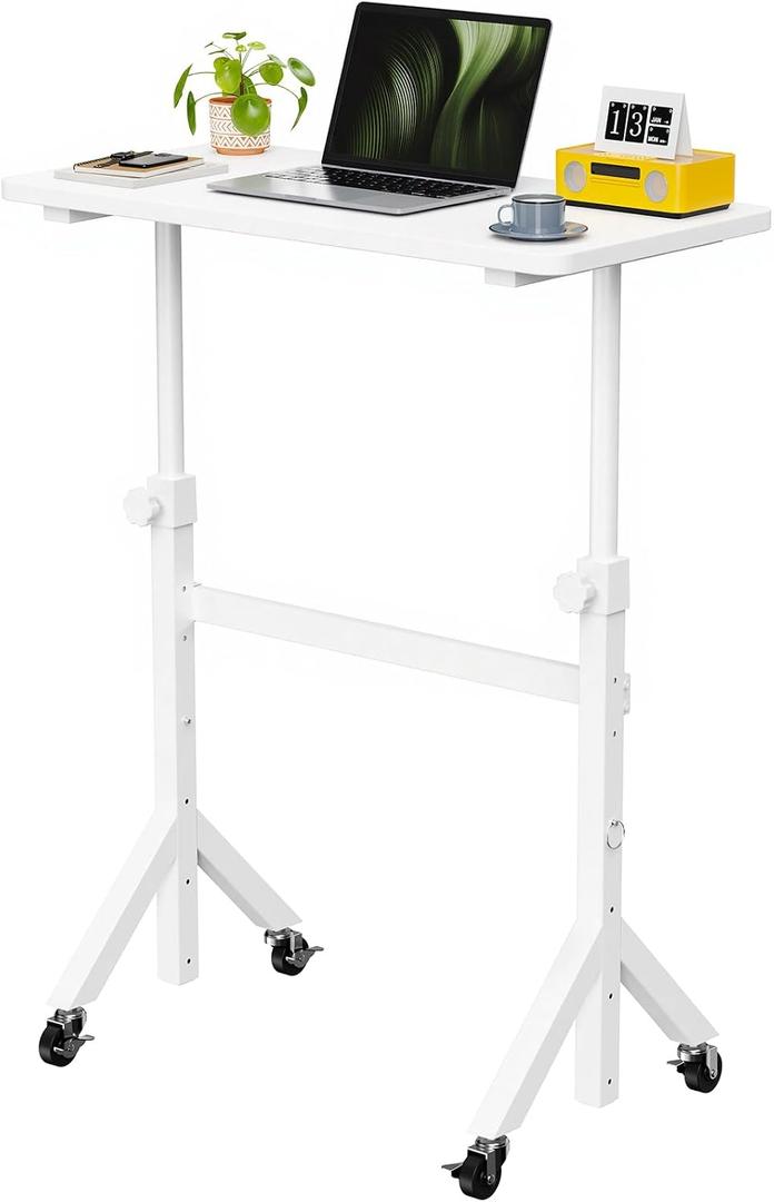 Marsail Mobile Standing Desk with Lockable Wheels and 6 Height Levels, 31.5" x 15.7"