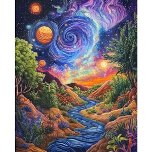 Landscape Paint by Numbers Kit for Adults Beginner Starry Night Oil Painting Kit Adult Paint by Number Kits on Canvas DIY Painting for Beginners Art by Numbers for Gifts Home Wall Decor 16x20 Inch (YF027)