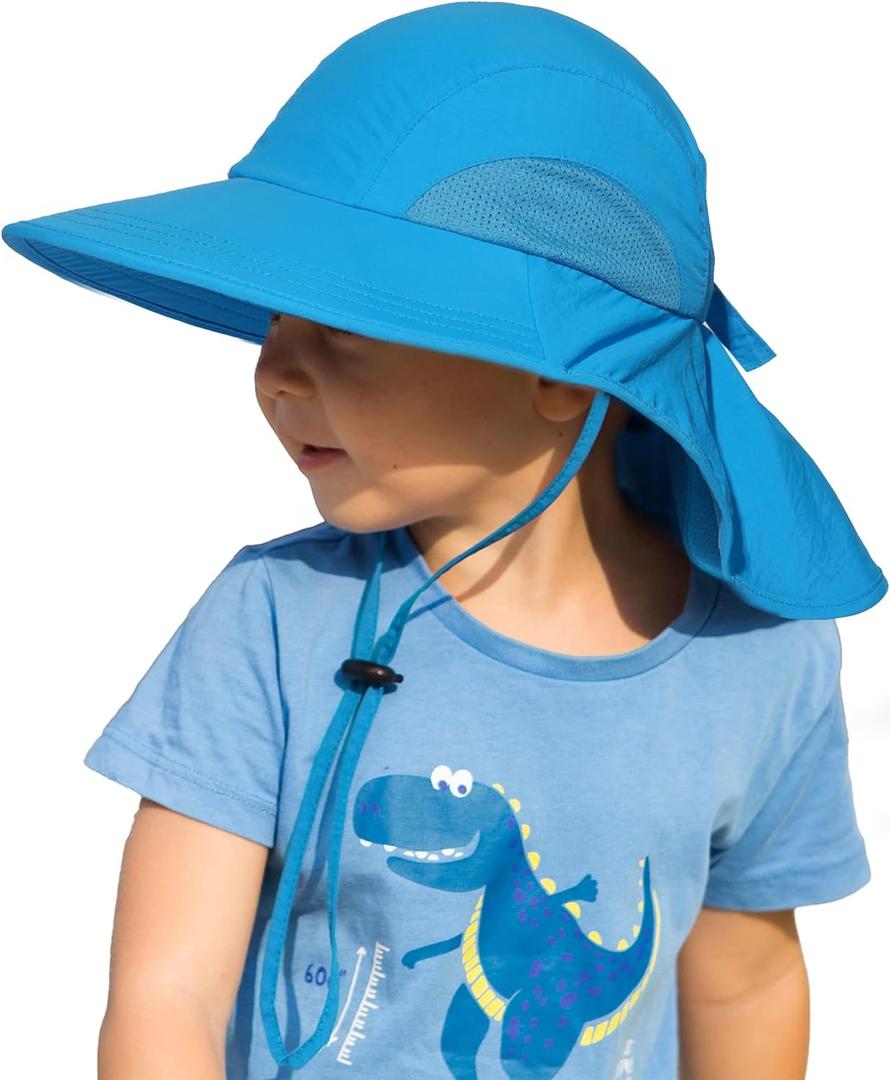 Camptrace Toddler Kids Sun Hats with Neck Flap UPF 50+ UV Protection Wide Rigid Brim Boys Girls Beach Swim Sunhat (5-10 Years, 04-blue)