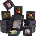 BENECREAT 100-Pack Kraft Gift Boxes with Clear Window - 2.5x2.5x1.2 Inch Black Packaging Box for Weddings, Birthdays & Party Favors