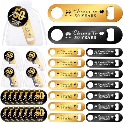 Tioncy 25 Sets Birthday Party Favors for Guests Heavy Duty Stainless Steel Bottle Opener Thank You Cards Gift Bag for Anniversary Party Favors Wedding Shower Souvenirs Gifts(50th)