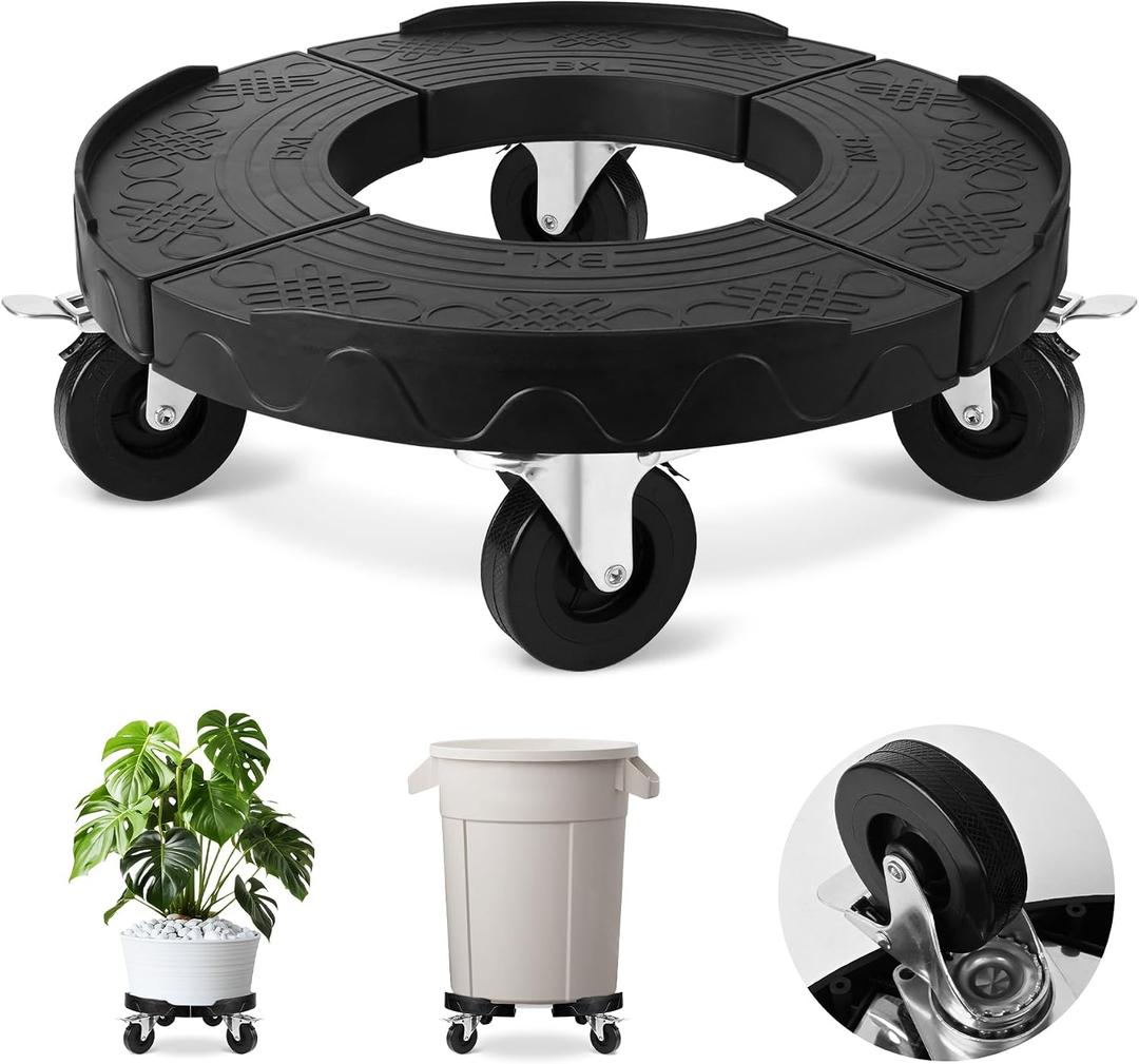 ToLanbbt Trash Can Dolly with 3 in Upgraded Wheels, 15-19 in Adjustable Round Furniture Dolly, Heavy Duty 480 LBS Drum Rolling Base, Keg Dolly for 20, 32, 44, 55 Gallon Garbage Cans, Black, 1 Pack