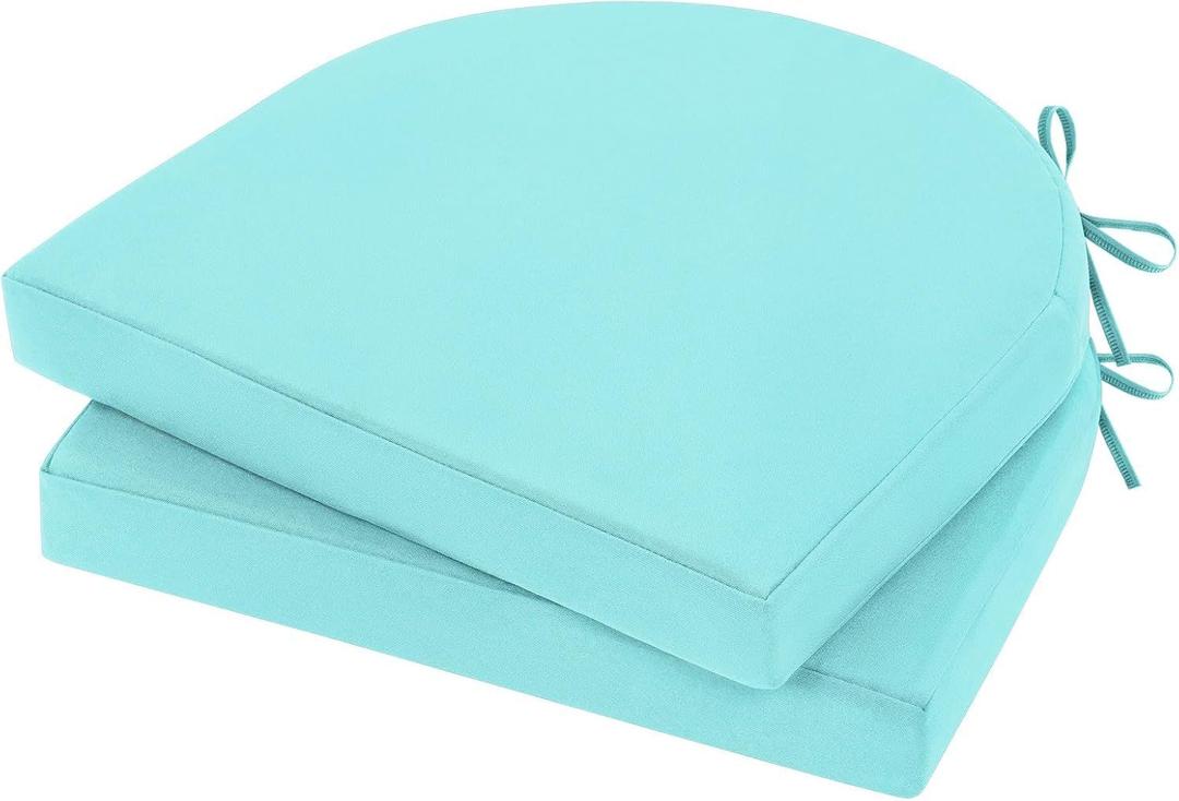 Topotdor Outdoor Chair Cushions Set of 2, 17"x16"x2" Waterproof Patio Chair Cushions for Outdoor Furniture, Round Corner Outdoor Seat Cushions Color Fastness Chair Pads with Ties, Teal