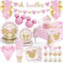 166 Pcs Oh Twodles Birthday Party Supplies Girl, 2nd Birthday Decorations for Girl Paper Plates Napkins Cups Tablecloth Banner for Pink Gold Oh Twodles Birth day Decorations for Girls Serve 16 Guests