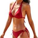 Women Bikini Sets 2 Piece Sexy Thong Swimsuit Sling Halter String USA American Flag Swimwear Set Bathing Suit Top (Medium, Red)