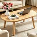 Coffee Table, 31.5" Oval Low Coffee Tables with Solid Wood Legs Large Brown, 31.5"d X 19.7"w X 16.3"h