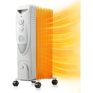 Oil Filled Radiator Heater,3 Heat Settings, Adjustable Thermostat, Portable Space heater, Quiet Heater with Tip-over & Overheating Functions(23", Grey)