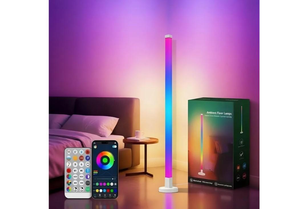 Corner Floor Lamp, Smart RGB LED Corner Lamp with App & Remote Control, 16 Million Colors & 200+ Scene Modes, DIY Assembly Standing Ambient Lighting for Living Room, Bedroom, Gaming Room