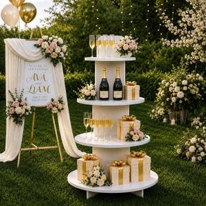 Champagne Wall Display Style — Center Island Cabinet with Shelves, 53" x 31.5" x 31.5" Wooden Wedding Gift Display, Party Favor Island Stand for Weddings & Events