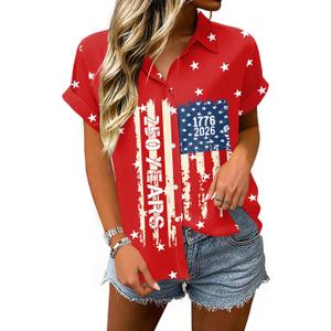 250 Anniversary USA Shirt Women 4th of July Patriotic Shirt Independence Day Short Sleeve Button Down Outfits