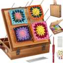 BROWNKNOT 11.4'' Crochet Blocking Board with Storage Drawer & Pegs, Grammy Square Bamboo Blocking Boards for Crochet Projects, Crocheting Accessories Gifts for Grandmothers, Crocheters