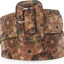 TRIWORKS Vintage Floral Boho Print Cork Belt 70s Style For Women's Jean Dress (Fit Size 25"-29")