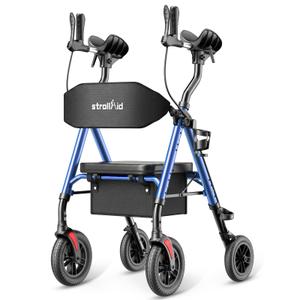 StrollAid Upright Walkers for Seniors with Seat, 10" All Terrain Wheels