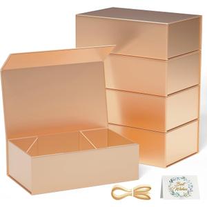 5 Pack Rose Gold Gift Box, 9.5x6x3'' Gift boxes for Presents with Lids Magnetic Closure Rectangle Collapsible for Bridesmaid proposal box, Wedding, Christmas, Halloween, Birthday Gift Packging