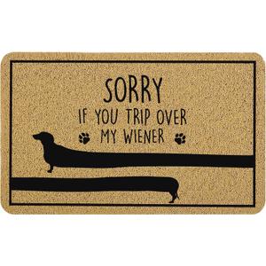 Cabana Bro Dachshund Welcome Door Mat, Sorry If You Trip Over My Wiener Funny Doormat for Front Door Indoor Outdoor Porch Entrance Entryway, Funny Dachshund Welcome Doormat Outside, 17x30 Inches