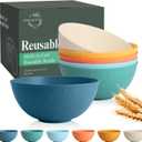 Unbreakable Large Cereal Bowls 40 OZ, Wheat Straw Bowls Set of 6, Alternative Plastic Bowls for Kitchen, Outdoors, Microwave & Dishwasher Safe Bowl Set for Salad, Cereal, Soup, Ramen, Multi