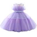  Baby Girls Christmas Ruffle Ball Tutu Gown Wedding Party Lace Dresses, Purple, 4-5 Y, 110