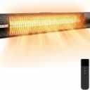 YESERLl Electric Patio Heater with Remote Control- 1500w Outdoor Heater Fast Heating with 3 Power Setting, Wall Mounted Carbon Infrared Quiet - IP65 Waterproof and 24H Timer for Snow Outdoor (Classic)