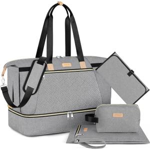 ITIEZY Diaper Bag Tote for Baby - Large Mommy Bag with Portable Changing Pad Pacifier Case, Hospital Bags Travel Baby Bag (B3-grey)