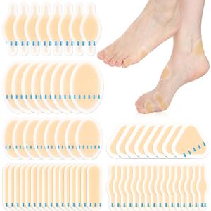 64 Pieces Hydrocolloid Blister Bandages for Feet - 6 Styles Waterproof Adhesive Blister Pads, Blister Patches for Heel, Foot, Toe, Blister Cushions for Prevention