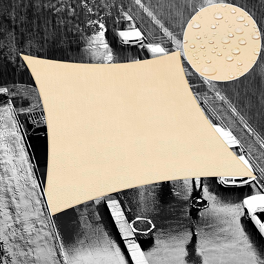 ShadeMart 14' x 14' Beige Square Waterproof Sun Shade Sail Canopy Awning, 95% UV Blockage & Water Resistant smTADS14, Outdoor Backyard Patio Garden Carport - We Make Custom Size