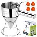 Stainless Steel Pancake Batter Dispenser with Squeeze Handle and Multi-Nozzle, for Pancakes, Cupcakes, and Baked Goods. 20 oz
