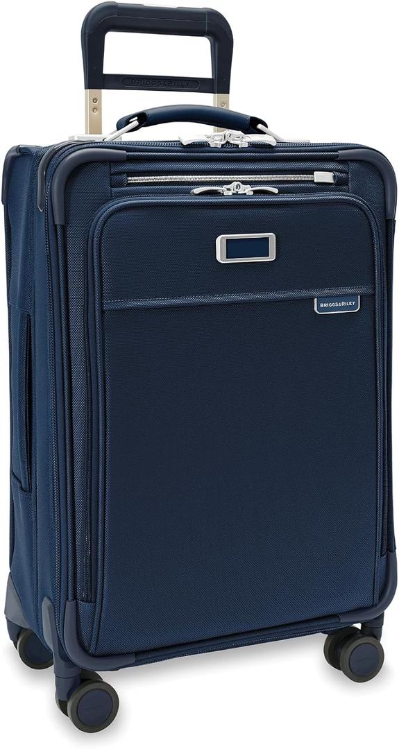 Briggs & Riley Essential 22" Carry On Expandable Spinner - Luggage for Travel, Suitcases with Wheels, Softside Rolling Bag for Men & Women, Self-Repairing Zipper - Baseline Collection, Navy