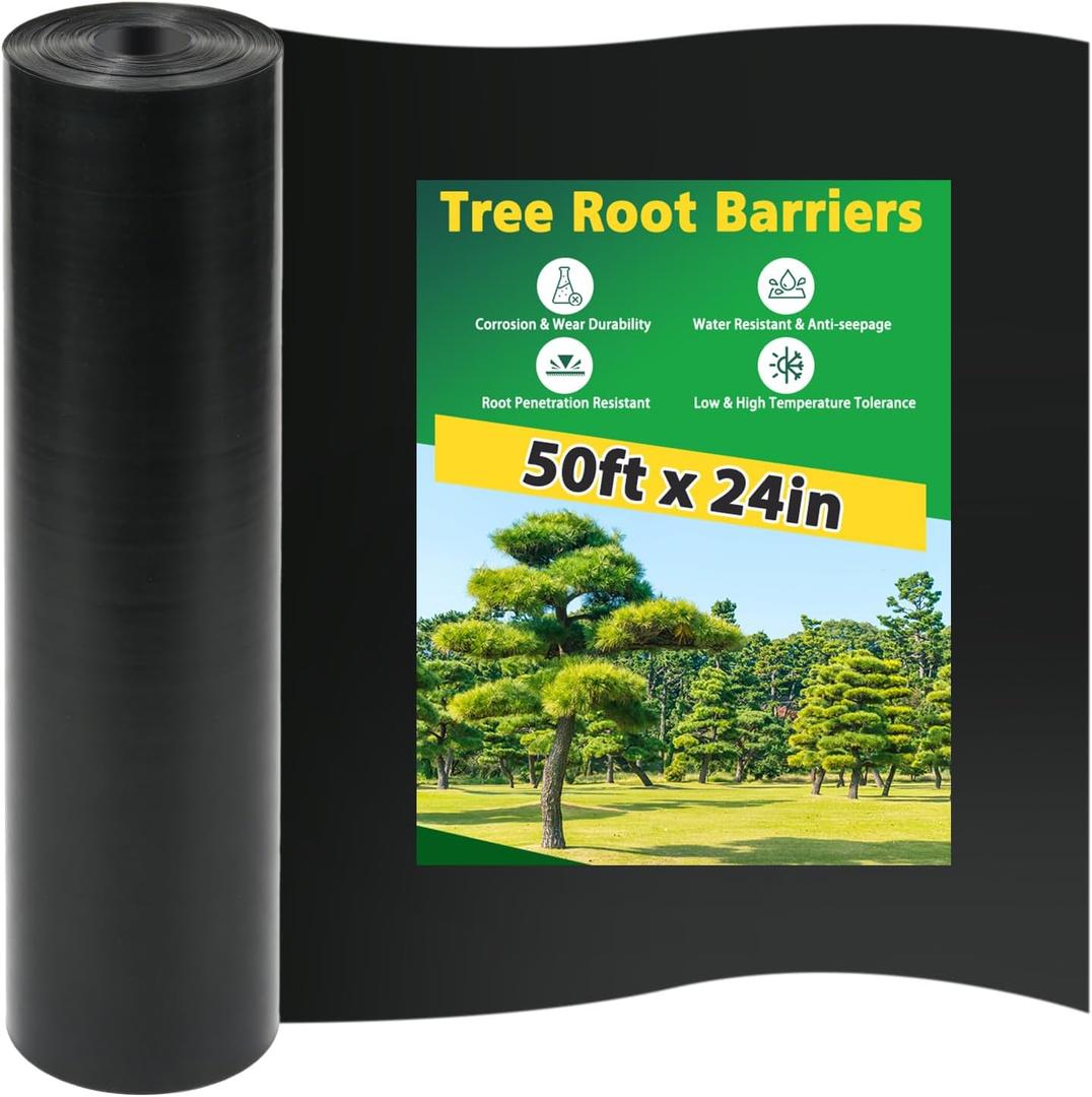 West Bay 50ft x 24in x 60mil Tree Root Barrier, Heavy-Duty Bamboo Root Barrier Weed Blocker for Landscape Tree Ring Edging Garden Borders Driveway and Sidewalk Protection Roads