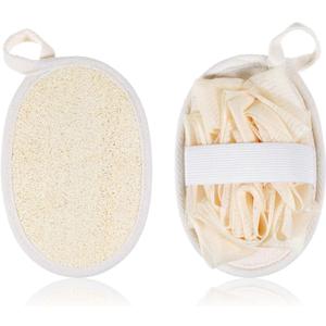 Jeffdad 2Pcs Natural Loofah Sponge, Premium Exfoliating Body Scrubber for Women & Men Ideal Shower Scrubber for Body Perfect for Exfoliation, Cleansing, and Gentle Skin Care(Beige)