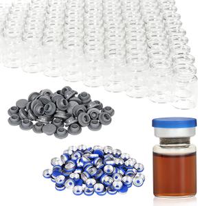 5ml Clear Glass Vials-1-1/2 Dram Clear Glass Headspace Vials with Plastic-Aluminum Flip Caps and Rubber Injection Stoppers, 100 Pack, 20mm Flat Bottom Lab Vial