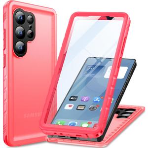 Cozycase for Samsung Galaxy S25 Ultra Waterproof Case - 360 Heavy Duty Full Body Protection/Shockproof/Dustproof/Double/Front and Back/IP68/S 25 Ultra Protective Case Slim Pink