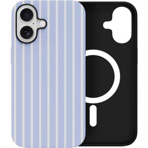 Skyseaco for iPhone 16 Case with Magsafe Cute Striped Phone Case, Shockproof Slim Soft TPU and Hard PC Double Layer Protective Cover for Women, Blue