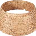 Christmas Tree Collar 28 inch with Cord Cut Out Artificial Christmas Tree Skirt Woven Water Hyacinth Large Tree Ring Base Collar Home Dcor, Natural