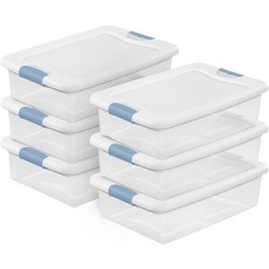 Sterilite 6-Pack Latching Box, Under Bed Storage Bins with Lids, Clear Plastic, 32 Quart - Heavy-Duty Organizing Containers for Closet, Bathroom, and Office