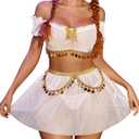 Avidlove Cosplay Lingerie for Women 3 Piece Sexy Roleplay Costumes Off Shoulder Mesh Top with Skirt (White, S)