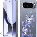 GVIEWIN for Google Pixel 10 Case/Pixel 10 Pro Case with Screen Protector, [Military Grade Drop Protection] Non Yellowing Clear Floral Slim Phone Cover for Women 2025 6.3" (Syringa/Purple)