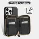 ZVE for iPhone 15 Pro Wallet Case, Crossbody Phone Purse with Card Holder for Women, Zipper Leather RFID Blocking Carrying Cover with Wrist Strap for iPhone 15 Pro 6.1 inch- Black