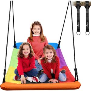Trekassy 700lb Giant 60" Skycurve Platform Metal Tree Swing for Kids and Adults Wear- Resistant with 2 Hanging Straps (Rainbow)