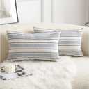 Cethom Decorative Boho Lumbar Throw Pillow Covers, Farmhouse Textured Pillow Case, 12 x 20 Inch Set of 2, Chair Sofa Bedroom Living Room Home Decor Couch Cushion Case, Classic Blue and Beige