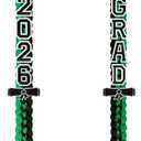 Graduation Leis 2026, Class of 2026 Grad Ribbon Leis with Pins, Grad Necklace Handmade Braided Necklace, Graduation Gifts for Women and Men (Black & Green)
