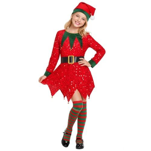Frekuyrt Girls Elf Costume Dress Christmas Elf Dress Xmas Holiday Party Dress Outfit, Medium